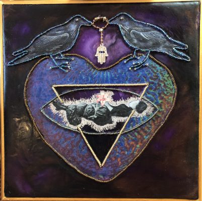This artwork, ‘Protected Metamorphosis’ is exemplary of the role of crow at DebbieMathewArt.com